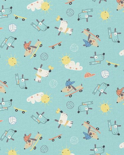 Tissu Coton Imprimé Bleu Ciel Motif Dogs - Mercerine