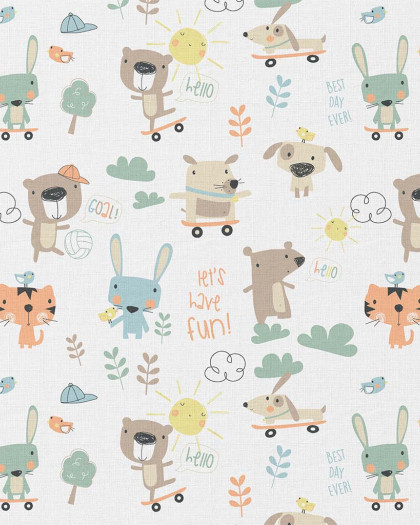 Tissu Coton Blanc Petits Animaux  - Mercerine