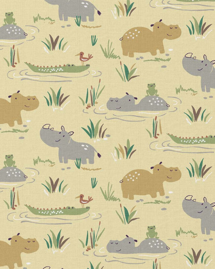 Tissu Coton Vert Anis Petits Animaux De La Savane - Mercerine