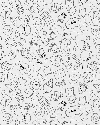 Tissu Coton Blanc Motif Fantaisie Noir - Mercerine