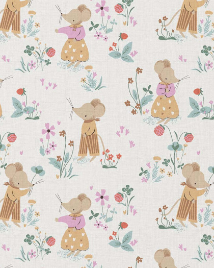 Tissu Coton Imprimé Ecru Motif Petites Souris - Mercerine