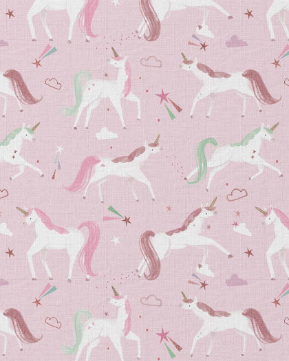 Tissu Coton Imprimé Rose Bonbon Motif Licorne - Mercerine