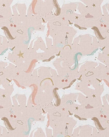 Tissu Coton Imprimé Numérique Rose Clair Motif Licorne - Mercerine