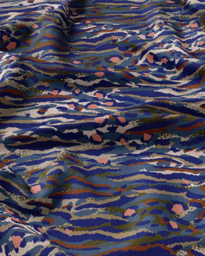 Viscose Motif Tigré Bleu et Gris - Mercerine