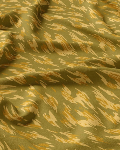 Tissu Viscose Kaki Motif Effet Léopard - Mercerine