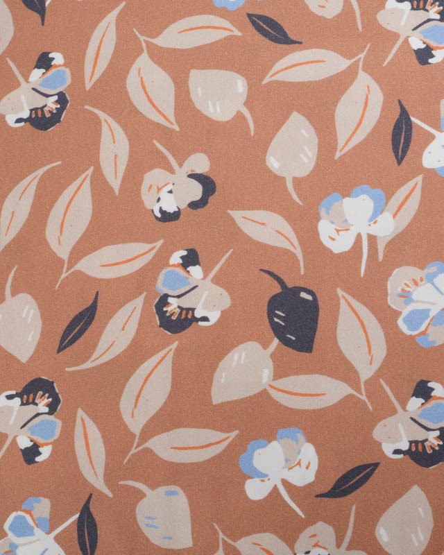 Tissu Viscose Praline Motif Fleuri Beige et Bleu - Mercerine