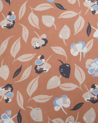 Tissu Viscose Praline Motif Fleuri Beige et Bleu - Mercerine