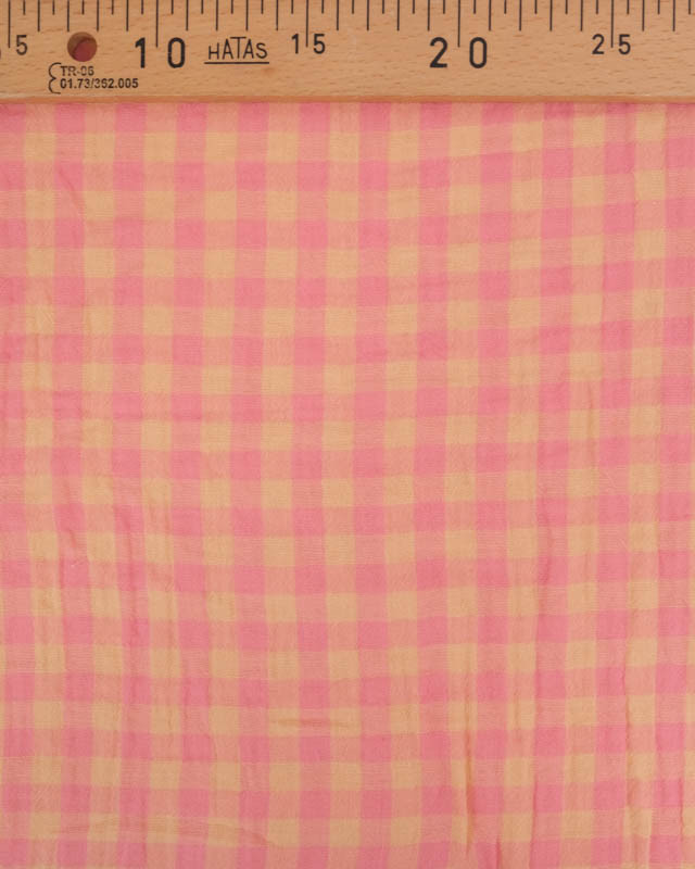 Double Gaze à Carreaux Pêche et Corail - Mercerine