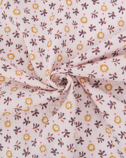 Tissu Double Gaze Rose Pâle Petit Motif Floral - Mercerine