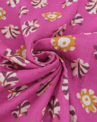 Tissu Double Gaze Frabmoise Motif Floral Ocre - Mercerine