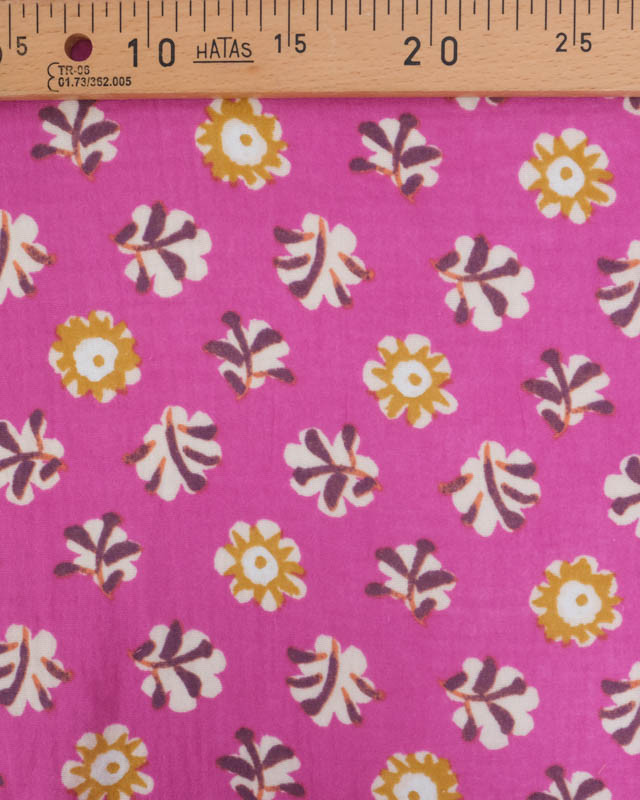 Tissu Double Gaze Frabmoise Motif Floral Ocre - Mercerine