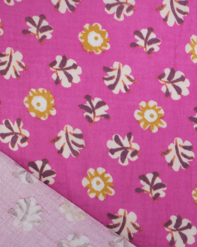 Tissu Double Gaze Frabmoise Motif Floral Ocre - Mercerine
