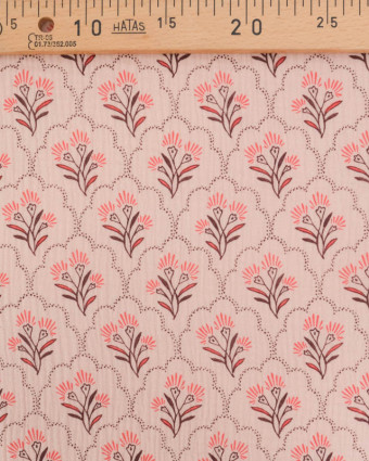 Tissu Double Gaze Nude Motif Floral Corail - Mercerine