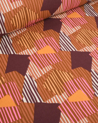 Tissu Demi Natte Motif Géométrique Prune Rose et Caramel - Mercerine