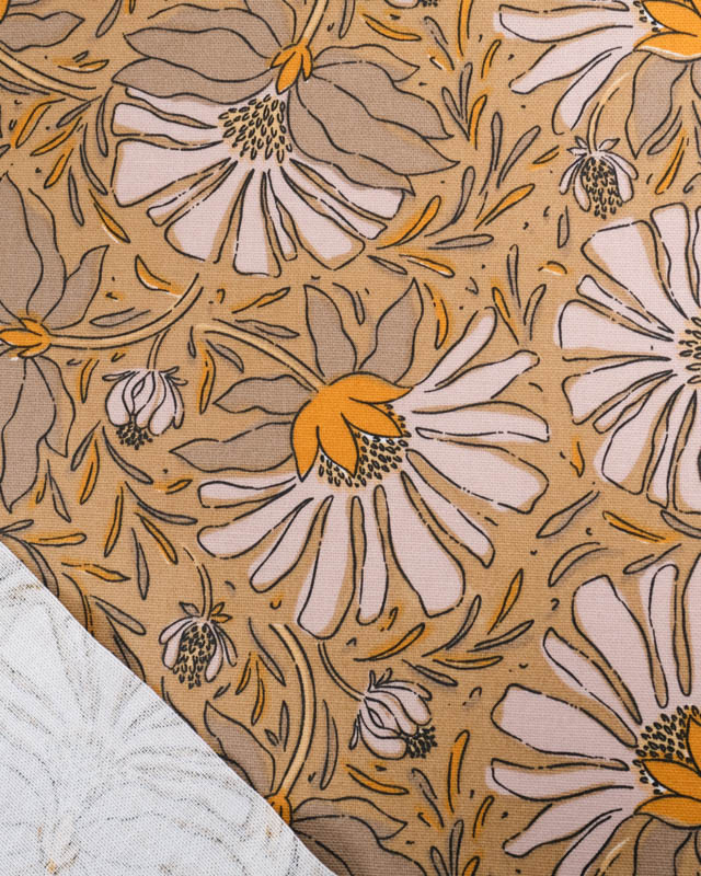 Tissu Demi Natte Camel Motif Fleuri Rose Doux - Mercerine