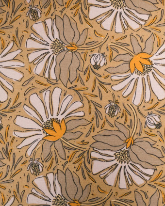 Tissu Demi Natte Camel Motif Fleuri Rose Doux - Mercerine