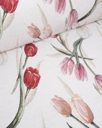 Tissu Jacquard Ameublement Ecru Motif Tulipe - Mercerine