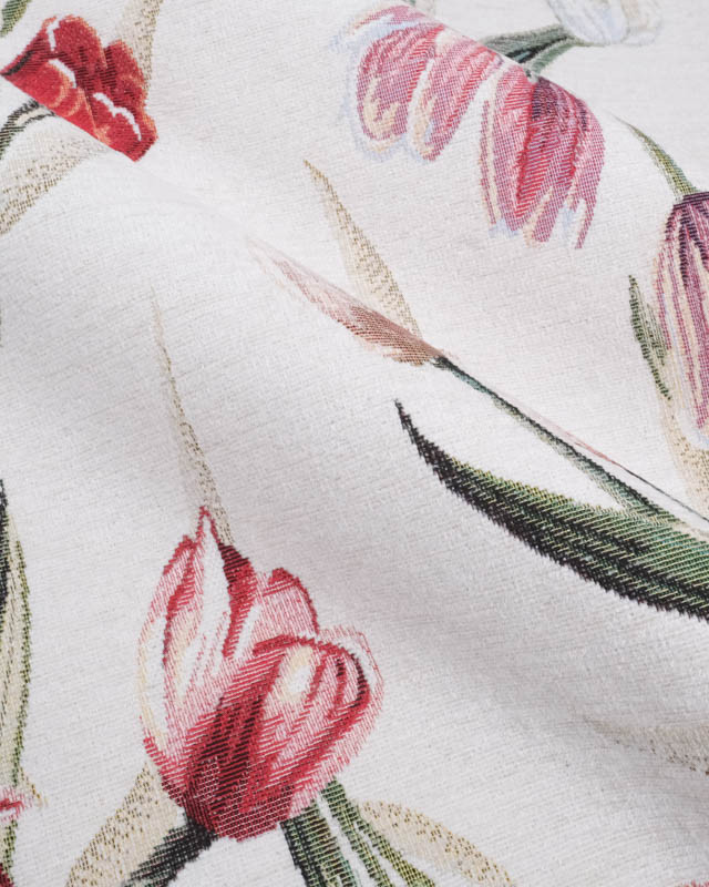Tissu Jacquard Ameublement Ecru Motif Tulipe - Mercerine
