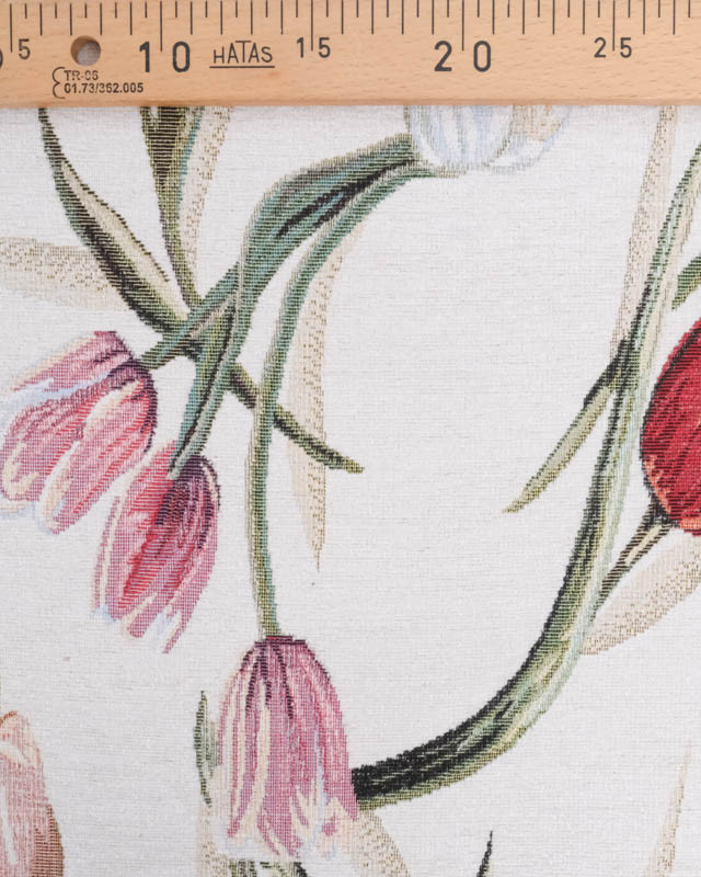 Tissu Jacquard Ameublement Ecru Motif Tulipe - Mercerine