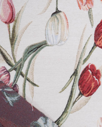 Tissu Jacquard Ameublement Ecru Motif Tulipe - Mercerine