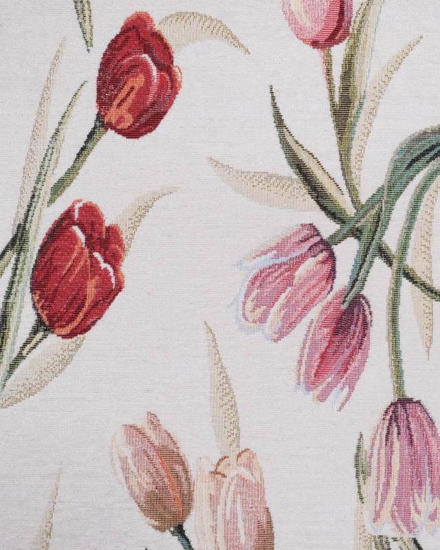 Tissu Jacquard Ameublement Ecru Motif Tulipe - Mercerine