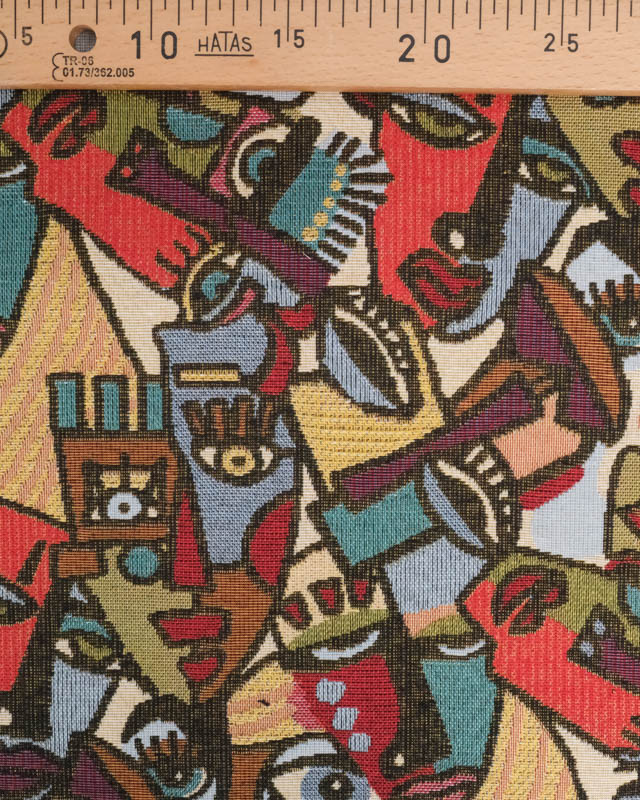 Tissu Jacquard Ameublement Motif Cubiste Visages Multicolore - Mercerine