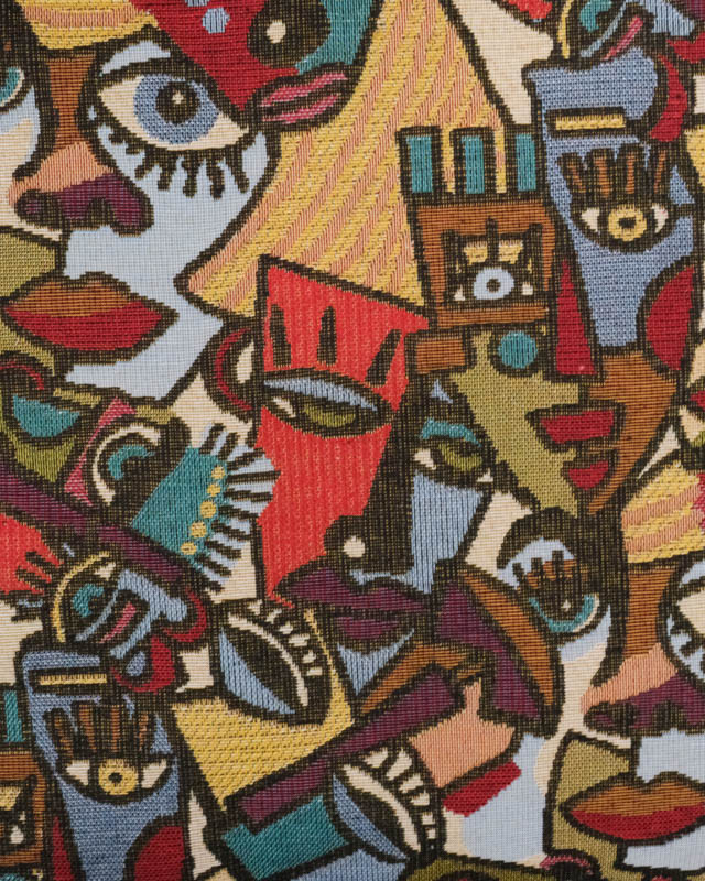 Tissu Jacquard Ameublement Motif Cubiste Visages Multicolore - Mercerine