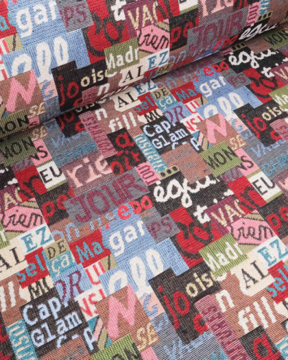 Tissu Jacquard Ameublement Ecriture Multicolore - Mercerine