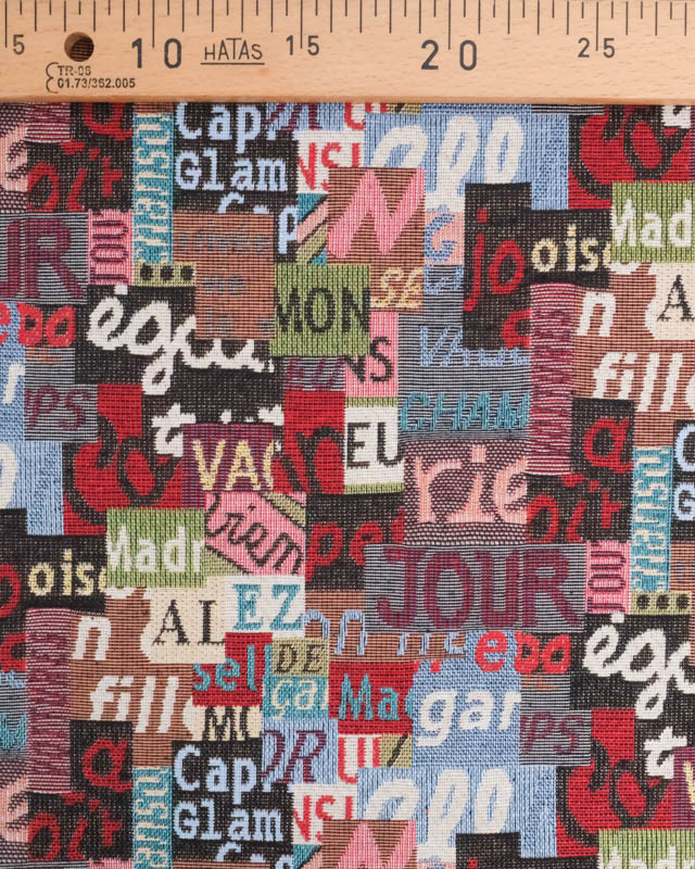 Tissu Jacquard Ameublement Ecriture Multicolore - Mercerine