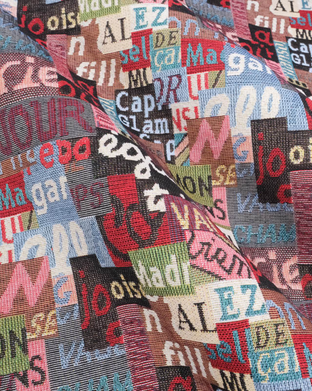 Tissu Jacquard Ameublement Ecriture Multicolore - Mercerine