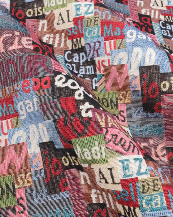 Tissu Jacquard Ameublement Ecriture Multicolore - Mercerine