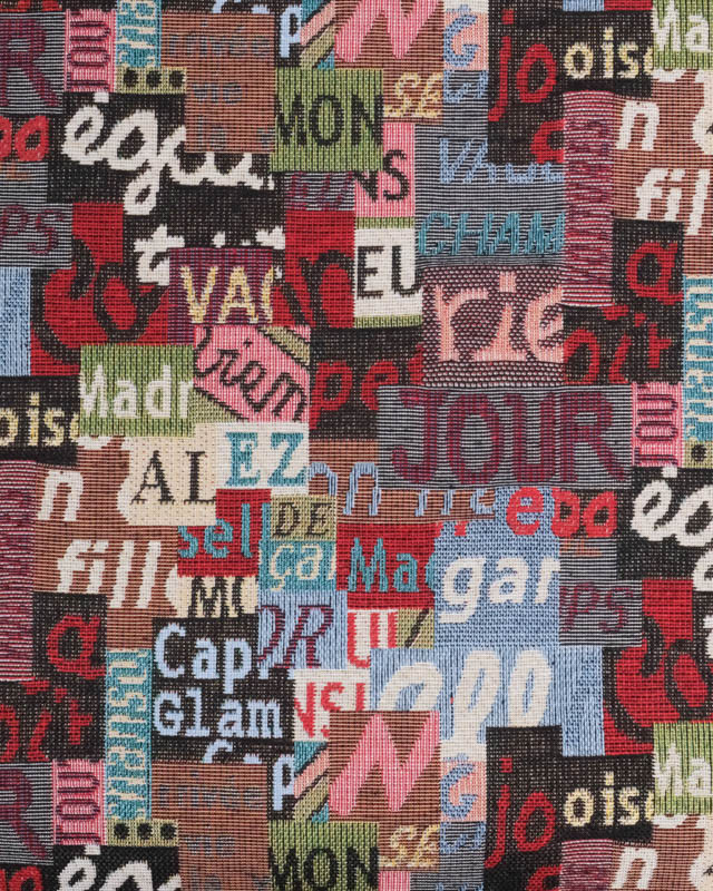 Tissu Jacquard Ameublement Ecriture Multicolore - Mercerine