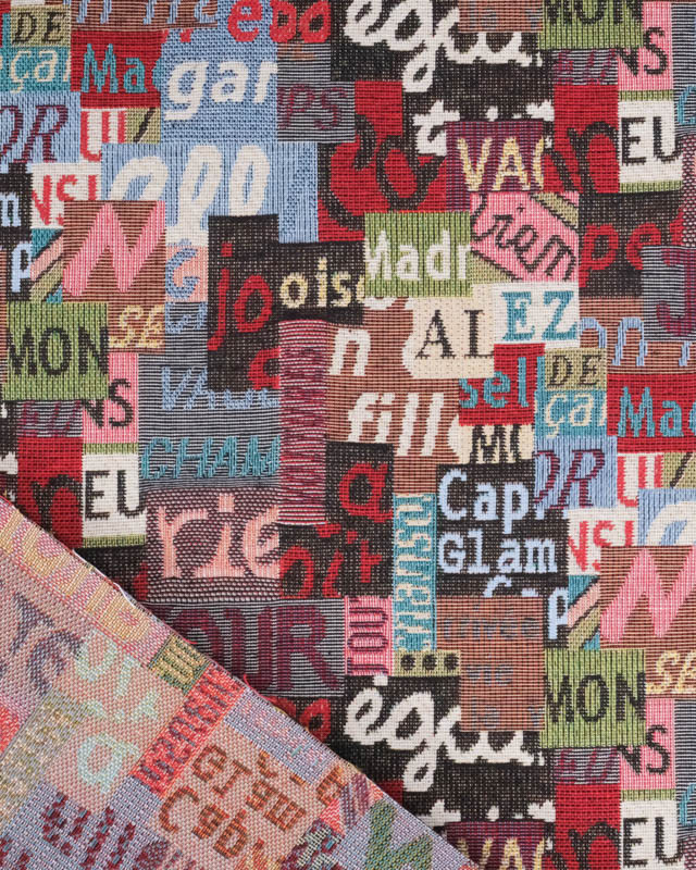 Tissu Jacquard Ameublement Ecriture Multicolore - Mercerine
