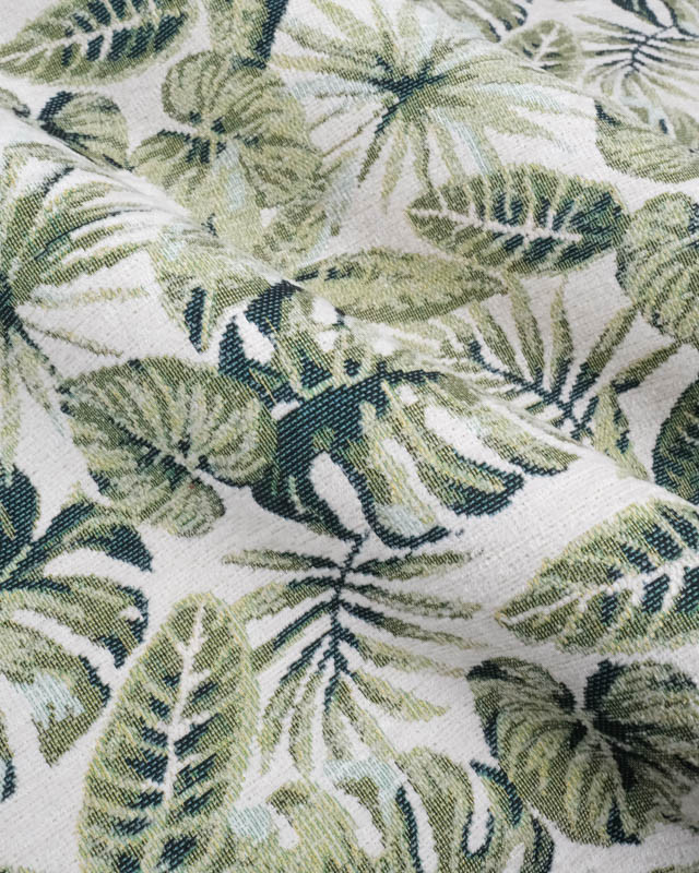 Tissu Jacquard Ameublement Ecru Motif Feuillage Vert - Mercerine