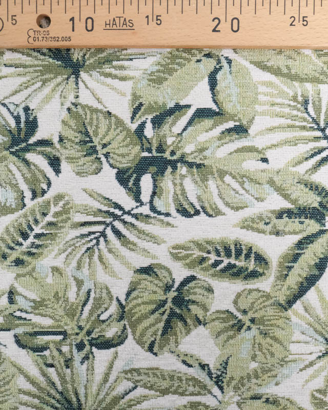 Tissu Jacquard Ameublement Ecru Motif Feuillage Vert - Mercerine