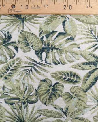 Tissu Jacquard Ameublement Ecru Motif Feuillage Vert - Mercerine