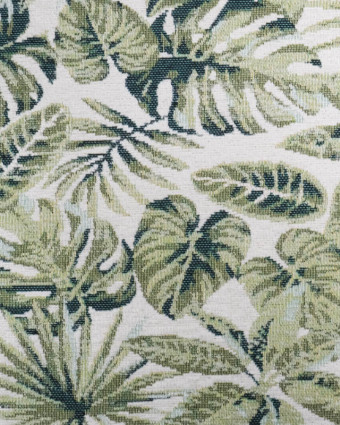 Tissu Jacquard Ameublement Ecru Motif Feuillage Vert - Mercerine