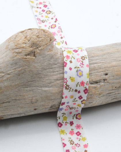 Biais Petites Fleurs Roses -disponible en 2 largeurs - Mercerine