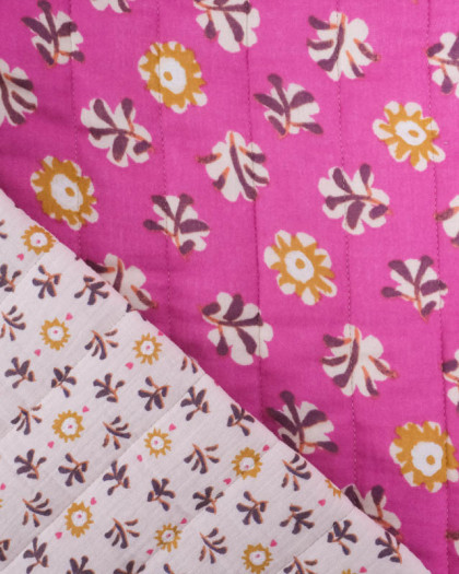 Tissu Matelassé Double Gaze Framboise Motif Ocre - Mercerine