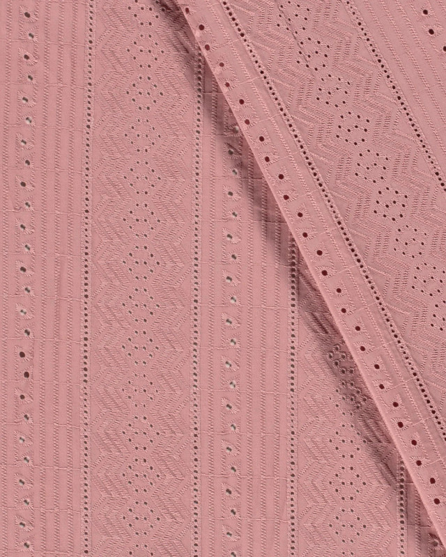Voile de Coton Broderie Anglaise Vieux Rose - Mercerine