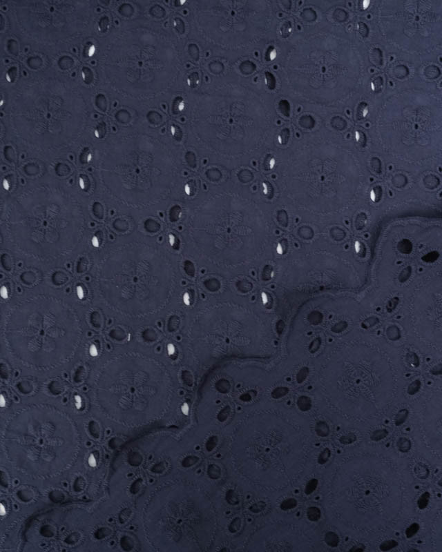 Voile de Coton Broderie Anglaise Bleu Marine Festonné - Mercerine