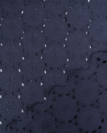 Voile de Coton Broderie Anglaise Bleu Marine Festonné - Mercerine