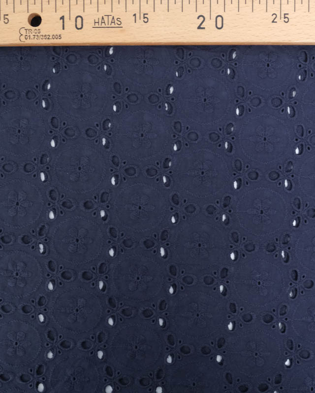 Voile de Coton Broderie Anglaise Bleu Marine Festonné - Mercerine