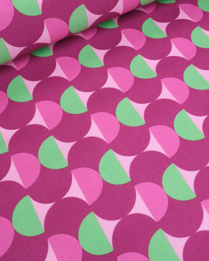 Tissu Enduit Motif Sixties Framboise et Menthe - Mercerine
