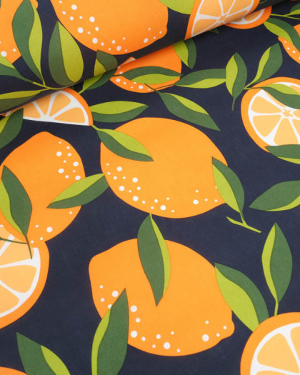 Tissu Enduit Noir Motif Orange - Mercerine