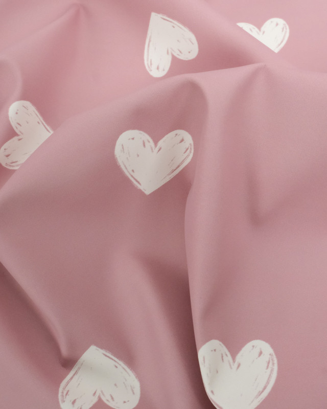 Tissu Imperméable Rose Motif Cœur - Mercerine