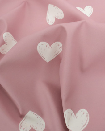 Tissu Imperméable Rose Motif Cœur - Mercerine