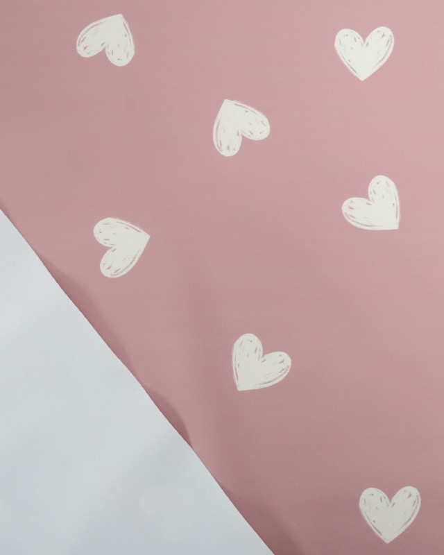 Tissu Imperméable Rose Motif Cœur - Mercerine