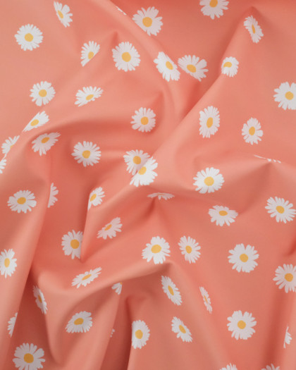 Tissu Imperméable Pêche Motif Marguerite - Mercerine