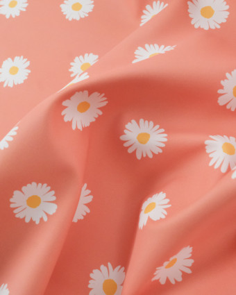 Tissu Imperméable Pêche Motif Marguerite - Mercerine